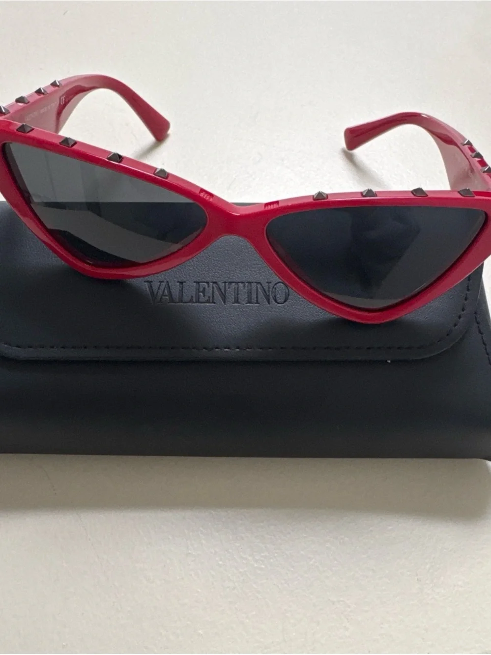 Valentino Red Cat-Eye Sunglasses with Silver Studs
